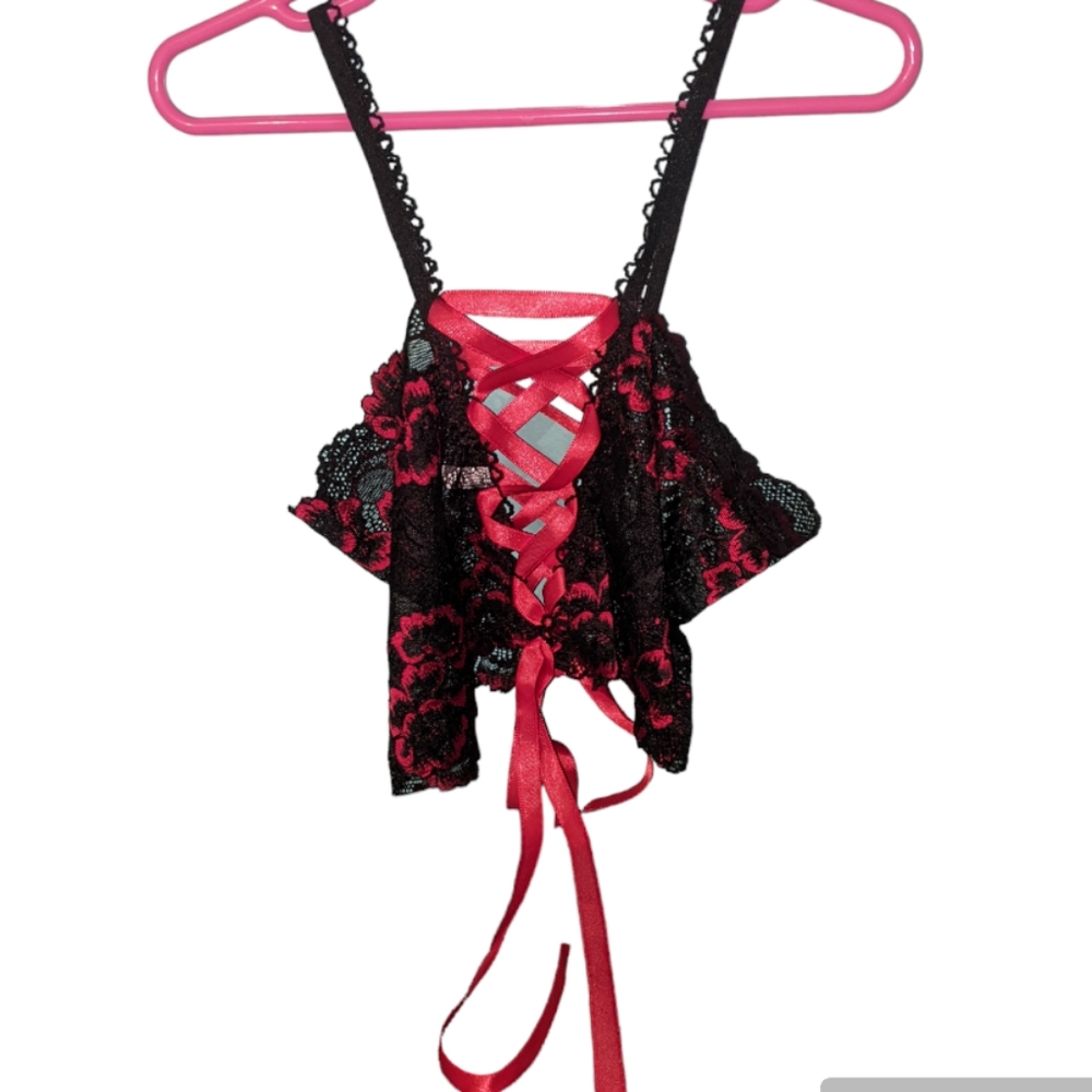 NWOT Adam & Eve Black & Red Lace Up Nightie Top Goth Cosplay